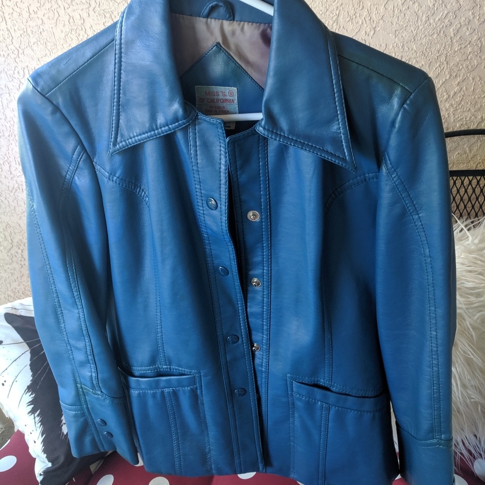 Rare vintage blue faux leather jacket